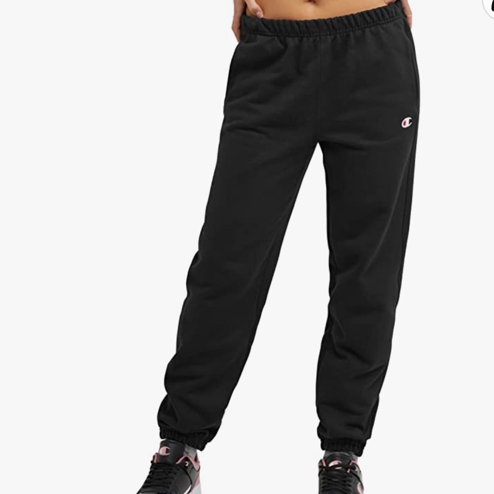 Champion joggers, mid rise, black, Small, Reverse Weave, adjustable tie waist